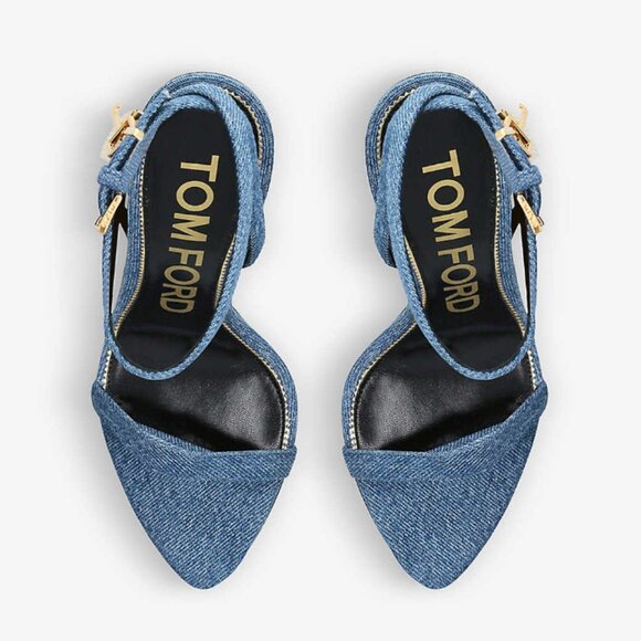 TOM FORD BLUE DENIM PADLOCK & KEY STILLETO SANDAL 105mm SIZE IT37.5 NIB - Picture 4 of 6